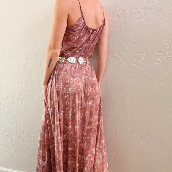 Vintage 1970's Brown Floral Leaf Printed Maxi Dress - Picture 4 of 5